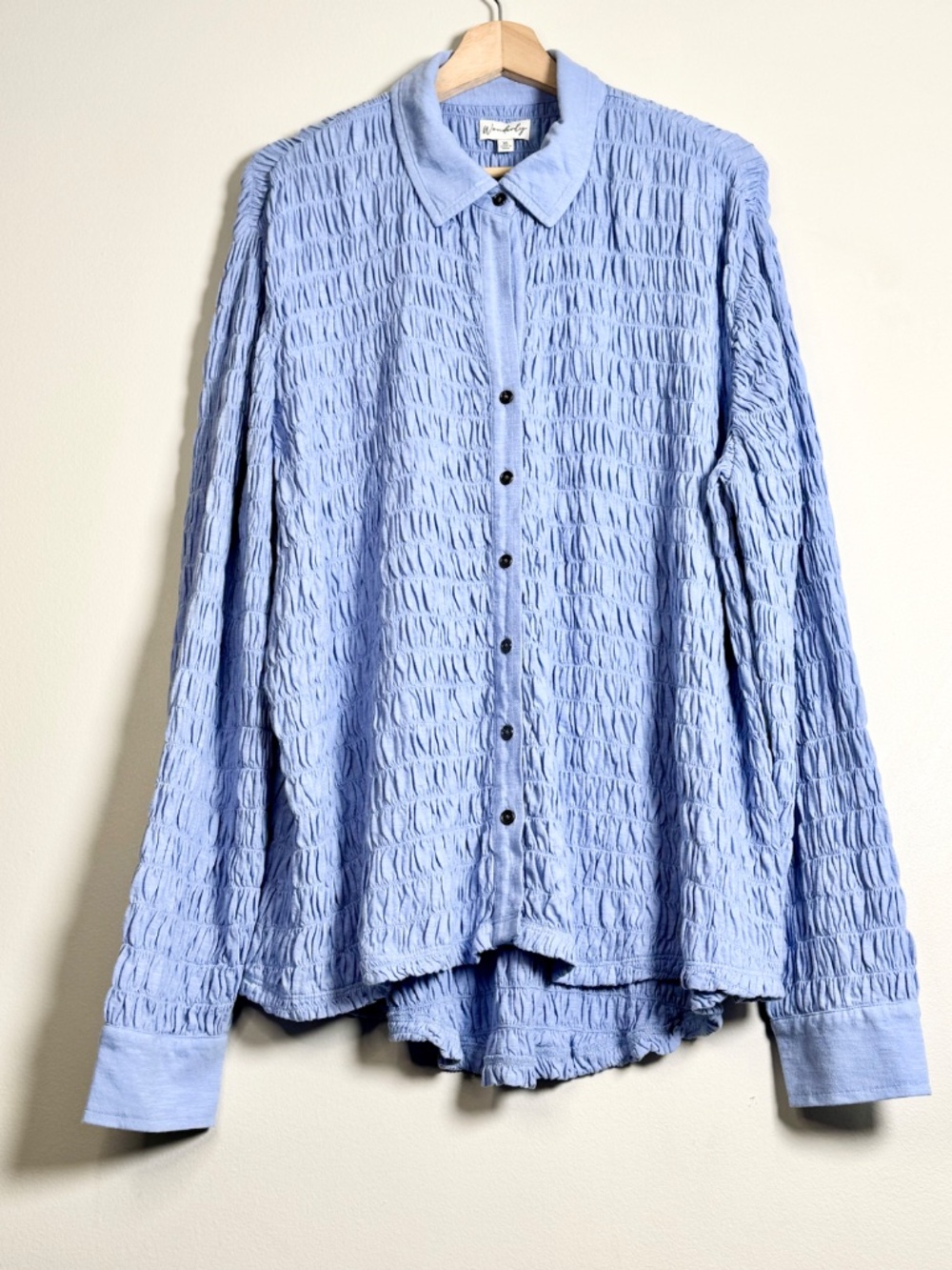 NWT Wonderly Light Blue Textured Knit Button Down Shirt Sz XL - Picture 3 of 11